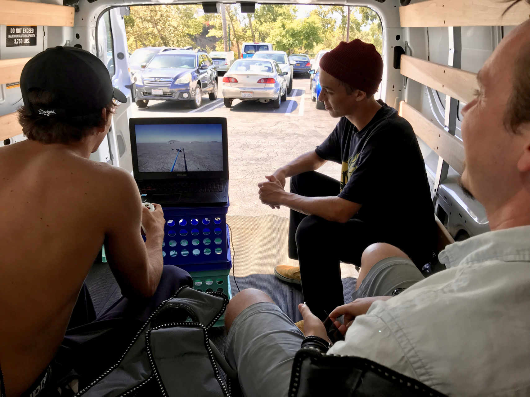 Testing in the back of a van.